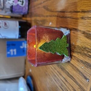 Festive Candle Holder with Green Tree Design